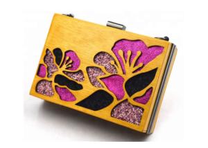 Quality Gold Color Wooden Evening Clutch Bags / Handbag For Women With Flower wholesale