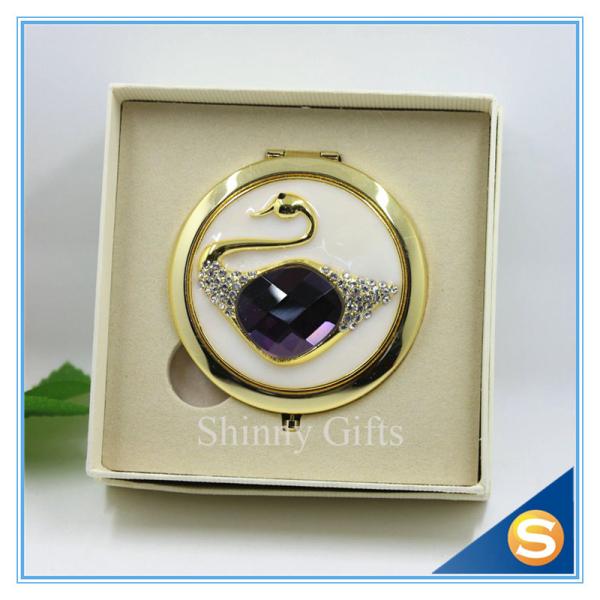 Shinny Gifts Elegant Swan Design Rhinestone Mirror Compact Mirror For Wedding