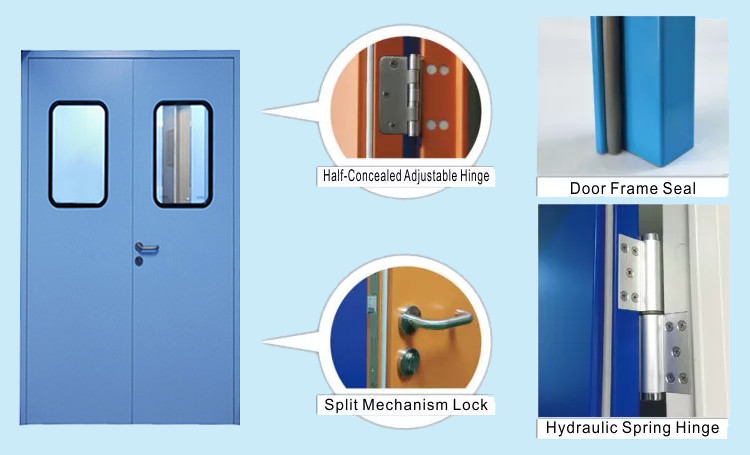 Wall Mounted Hospital Swing Door Wathet Grey Low Noise ≤50dB
