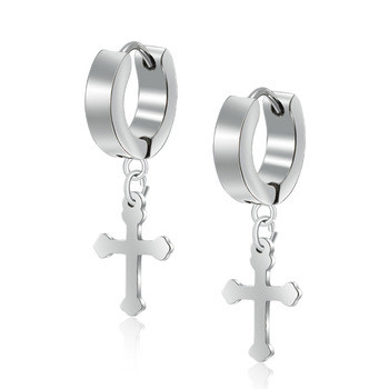 Hot sale cross pendant circle round stainless steel earring hoop earrings