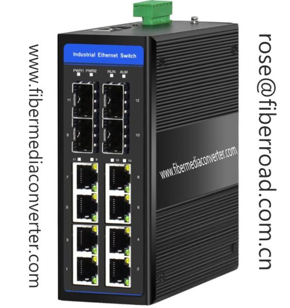 FR-7M3408P 10/100/1000Base-TX to 4x1000Base-FX Industrial Managed Fiber Switch