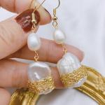 Natural Baroque Pearl Earring Fashionn Baroque Statement Wide Pearl Metallic