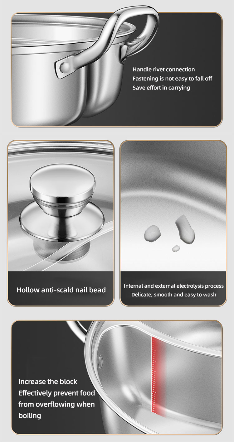 New Arrival 28cm Hot Pot Multi-user Hotpot Induction Soup Pot 304 Stainless Steel Shabu Pots For Cooking