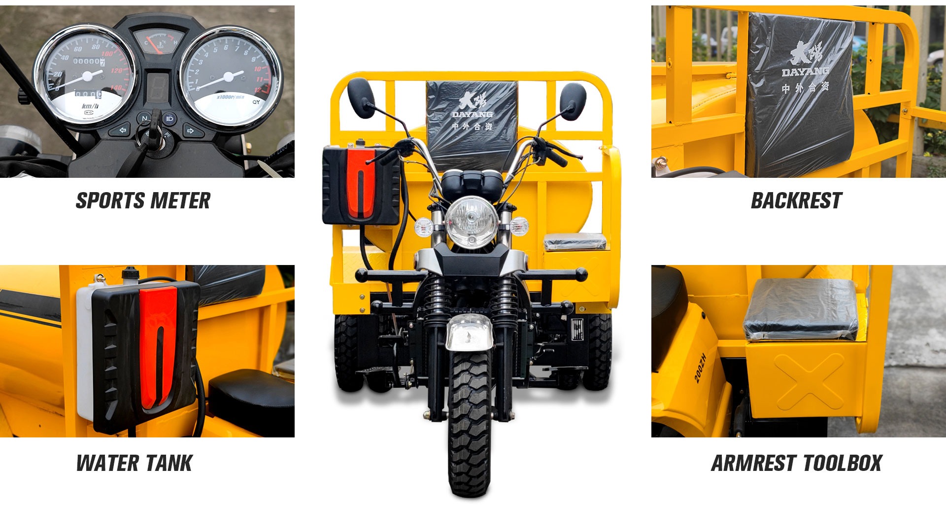 12V Cooling Mode 200cc Water Tank Adult Farm Tricycle with Front Drum Rear Drum Brakes