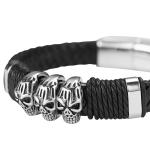 Customization fashion jewelry black leather bracelet magnetic stainless steel