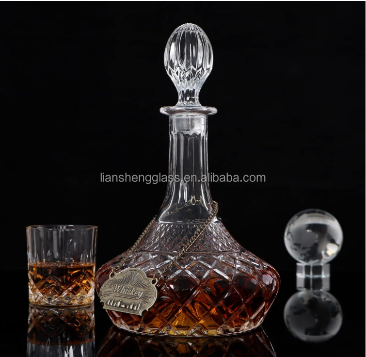 Whiskey Brandy Vodka Tequila Glass Bottle Decanter with Label and Leak Stopper Perfect