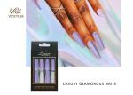 Long Coffin Ballerina OEM Purple DIY Fake Nails With Crystal Stone