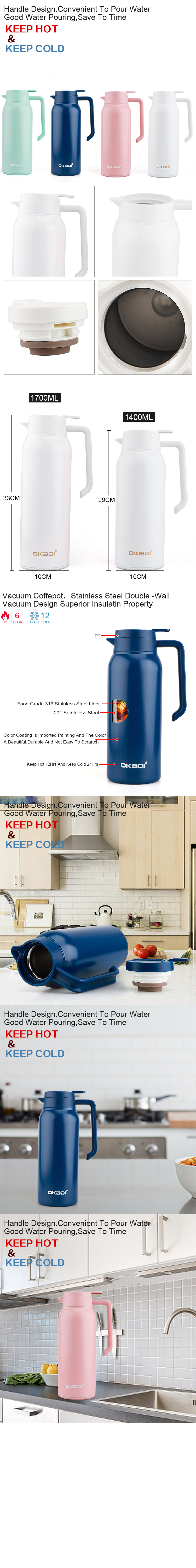 2020 New Products Insulated Vacuum Thermos Pot With Lid, Double Wall Stainless Steel Thermal Coffee Carafe