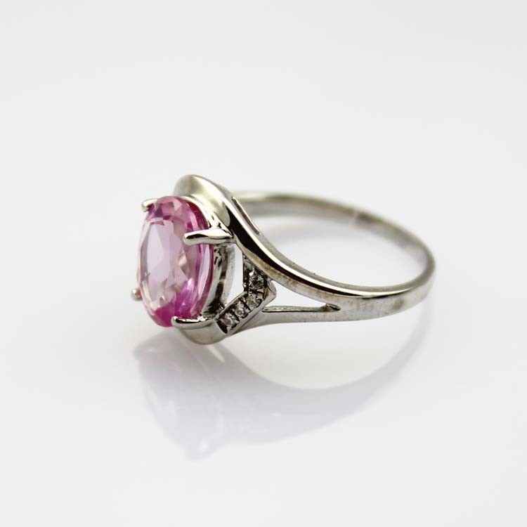 925 Silver Jewelry Oval Purple Cubic Zircon and Rhinestone Ring(R123)
