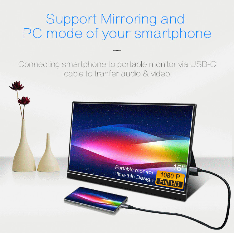 LED Backlight Full HD 1080P 16 Portable Monitor For Smartphone / Laptop