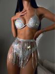 Backless Sexy 3 Piece Swimsuit Solid Color Three Piece Swimsuit Set Sequined
