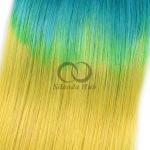 Blue/Light Blue/Yellow Straight Remy Human Hair Bundles Sew In Weave Bundles