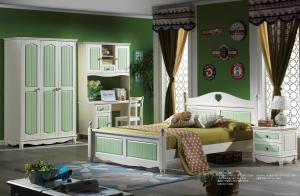 Quality green youth solid wood bed room set furniture wholesale