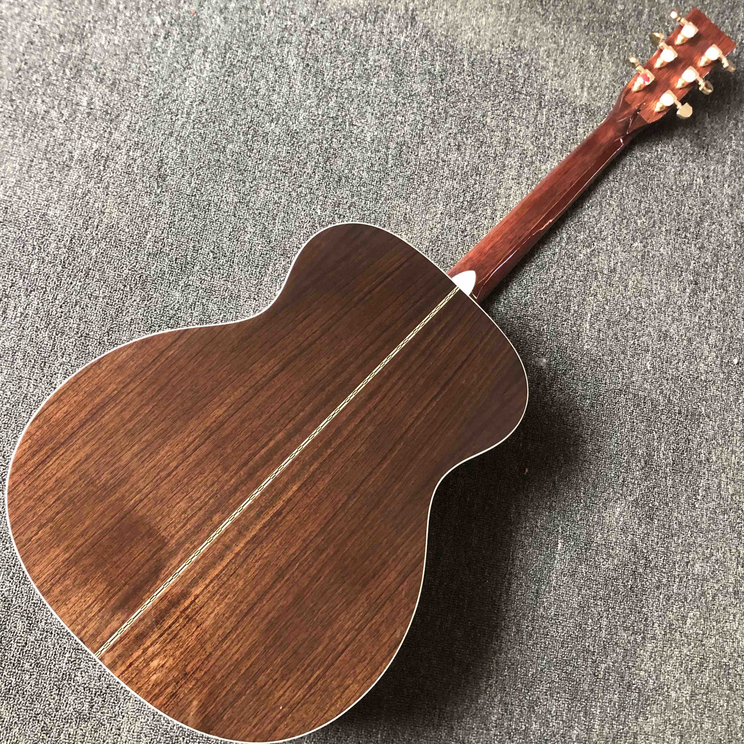 Custom acoustic electric guitar OM body round body solid top guitar rosewood fingerboard mahogany back side with EQ