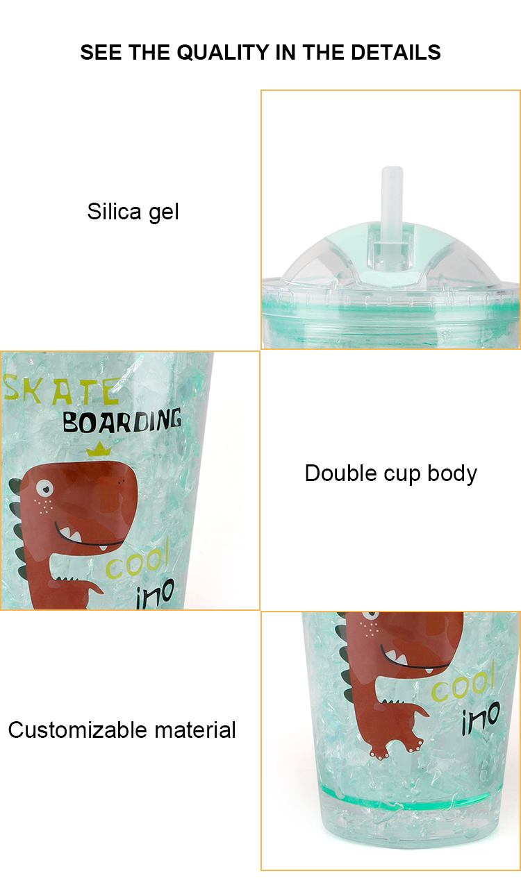Eco-Friendly Plastic Material Cooling Water Bottle Double Wall Glittery Cup Skinny Tumbler Plastic With Straw Lid For Promotion