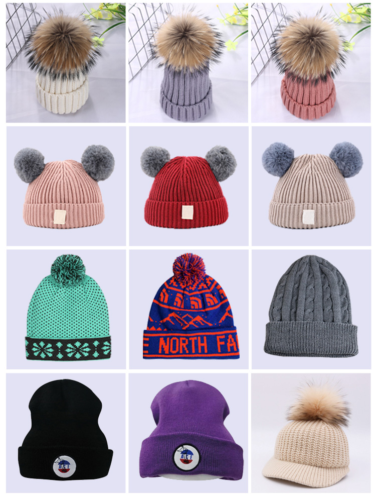 Mixed Color Girls Knit Beanie Hats Creative Design OEM / ODM Available