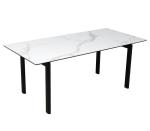 1800*850mm Ceramic Finished Dining Table With Fixed Type Black Oval Metal Leg