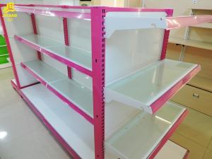 Quality Steel Shelving Brackets Cosmetic Rack , 30KG/ Layer Load Pink Cosmetics Display Shelves wholesale