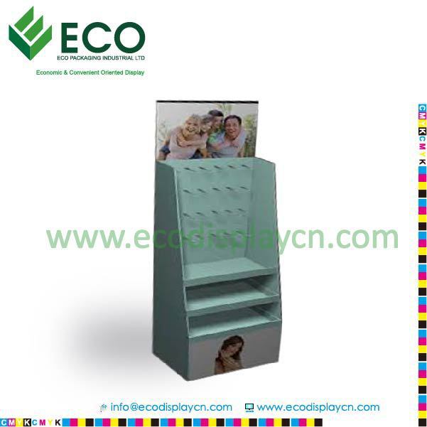 Cardboard Floor Display With Hooks, Cardboard Hook Display With Shelves