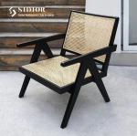 Woven Vintage Rattan Armchair Indoor 58cm Width Solid Wood Chairs