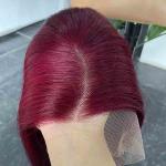 9A Indian C Part Bleached Knots Wig Burgundy Lace Front Human Hair Bob