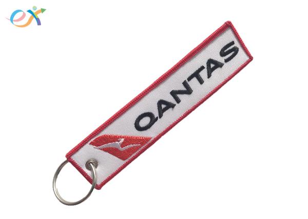 Cheap Double Sided 	Embroidered Keychain Twill Background Polyester Material for sale