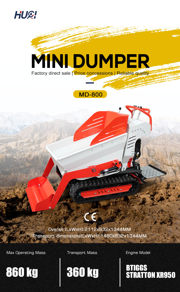 YANMAR Engine HUAQI 500kg 800KG 1 T 2 Ton Diesel Hydraulic Crawler Mini Dumper with 1