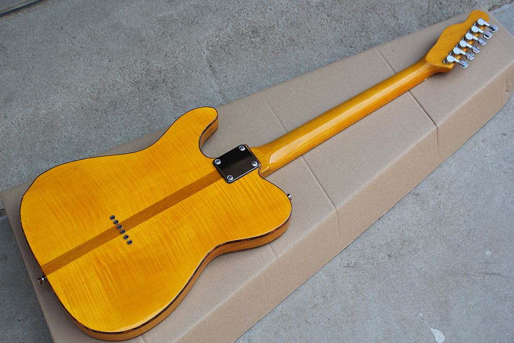 Custom Wholesale Yellow Body Electric Guitar with Red Tortoise Pickguard,Yellow Maple Fretrboard