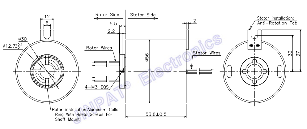 Through Hole Slip Ring 12 Circuit 10A Working Humidity 60% RH