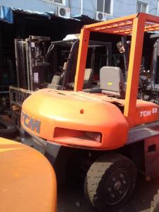Quality Used TCM FD80 forklift truck 8T ISUZU engine 3m lifting heightdiesel forklift wholesale