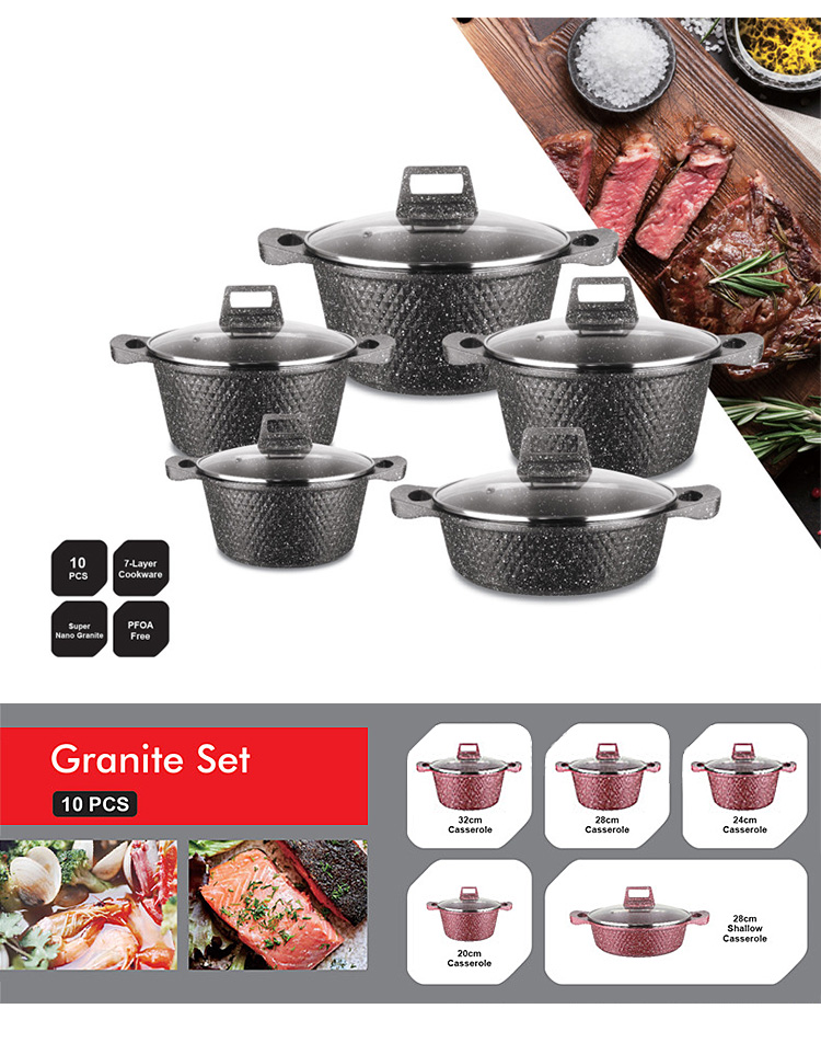 Multifunction 10pcs Black / White Cooking Pot Set Aluminum Non Stick