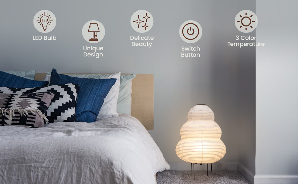 Noguchi Rice Paper Table lights Japanese Paper Lantern Standing Table Lamp Eye-Protection Bedside Lamp（WH-MTB-251)