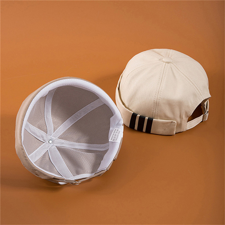 High Quality Embroidered Rolled Caps,Customized Plastic Buckle Docker Caps,Washed Black Brimless Hats