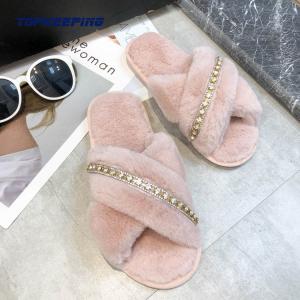 Quality EUR36 - 41 Warm Furry Luxury Fur Slippers For Women wholesale