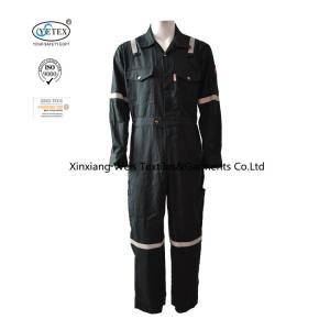 Quality 220gsm Dark Green Light Weight Fr Coveralls With 1 Inch Wide Reflective Tape / Fire Retardant Safety Workwear wholesale