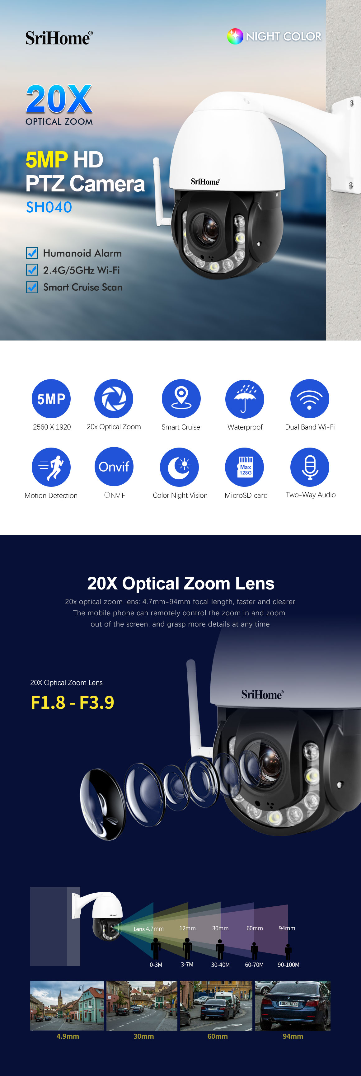 5MP 20x Zoom High Speed Monitor Wireless Wifi Outdoor CCTV Security Camera System PTZ Camera