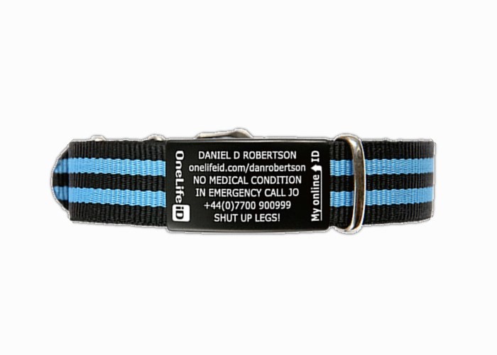 Nato Strap Kids ID Bracelet Size Customized With Black Engravable Tags