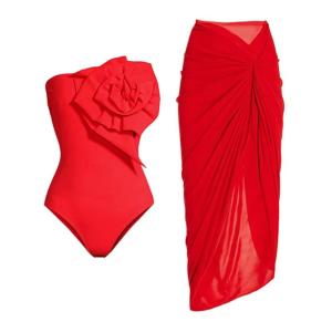 Quality Red Blue Green Nylon Padded Cup Three Piece Swimwear Set wholesale