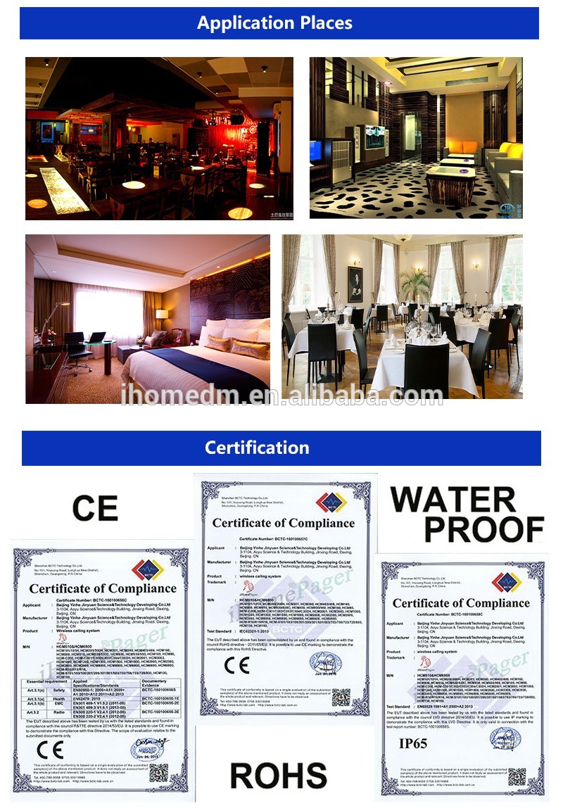 wireless hotel waiters buzzer systems call button and monitor