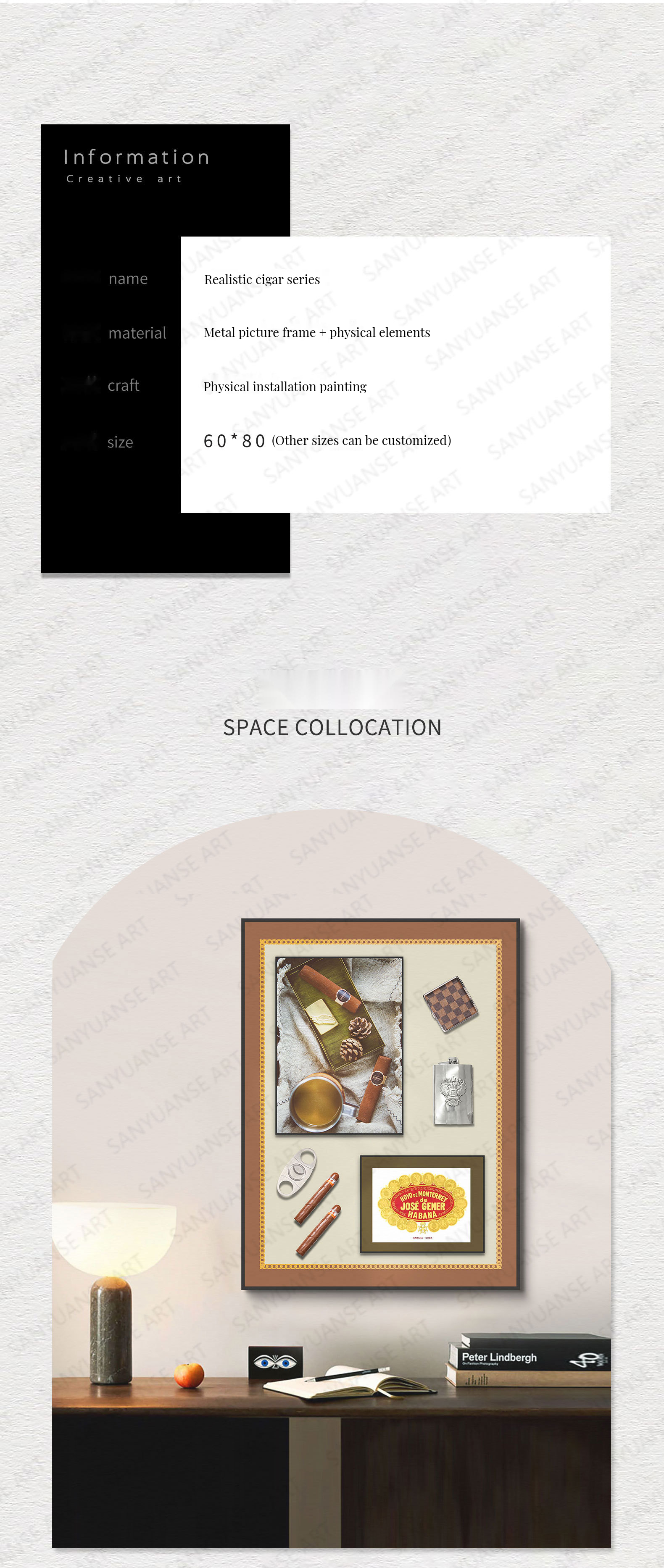 Modern 3D Artistic Cigar Painting Detailed Simulation Wall Murals for Interior