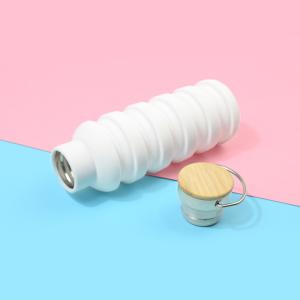 Quality 230g 550ML Collapsible Silicone Water Bottle With Wooden Lid wholesale