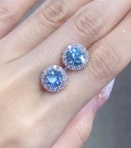 Quality Lab Created CVD diamond earrings Blue Round Shape IGI Certified 18k Gold Studs wholesale