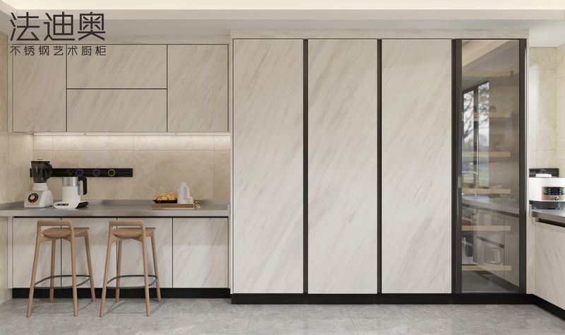 Fadior U-Shaped Stainless Steel Kitchen Cabinets With Sintered Stone Cladding Elegance In White