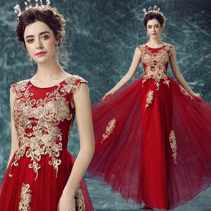 Quality Wine Red Lace Up Gold Appliques Slim Chiffon Gorgeous Evening Dress TSJY100 wholesale