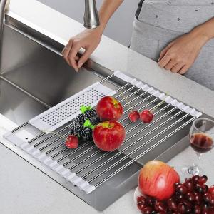 Quality Roll Up Kitchen Stainless Steel Dish Drainer Cups Dish Drying Rack Over The Sink wholesale