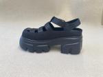 Genuine Leather Womens Black Platform Sandals Heightening