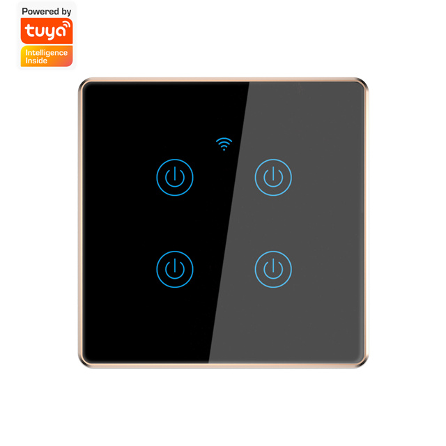EU/US Standard Metal Bezel 4 Gang Household Switch Remote Smart Wall Light Switch Timer&Voice Control Support