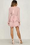 Fashion women Long Sleeve V neck Pink Vintage Dress