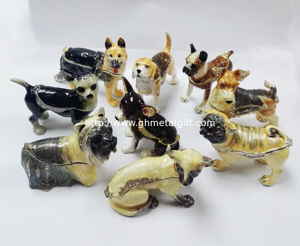dog shape gold plated trinket box metal jewelry boxes for decoration