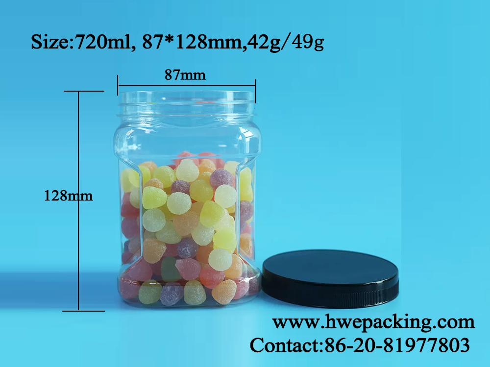 Stackable Mason PET Square Clear Plastic Grip Jars With Round Lids Cookie Food Packing